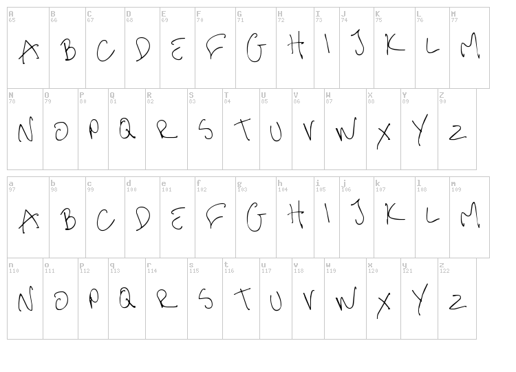 Me Handwritin Thin font map